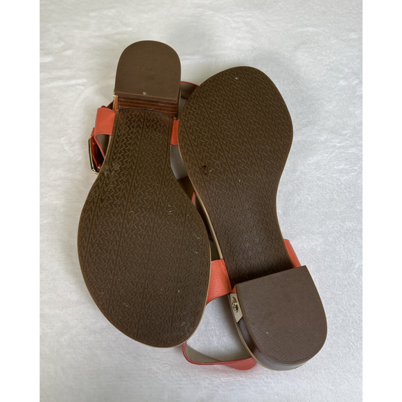 2pr Michael Kors London Thong Sandals TStrap Low Heel Leather Sz. 8 Blue & Coral - Picture 8 of 16